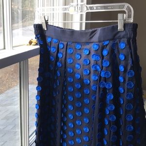J Crew Skirt Black w/ Royal Blue Polka Dots